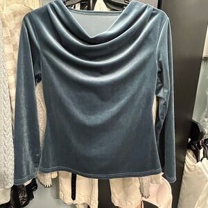Elegant Blue Velvet Drape Neck Top